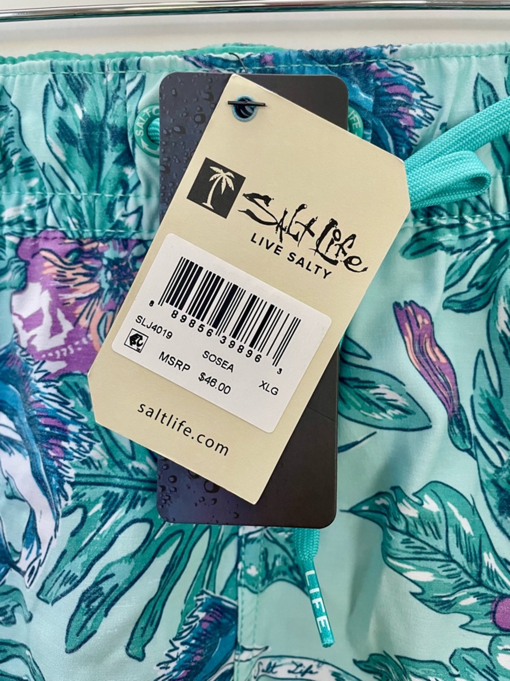 Salt Life Juniors/Women's Teal Floral Athletic Shorts with Purple Accents - Picture 2 of 8